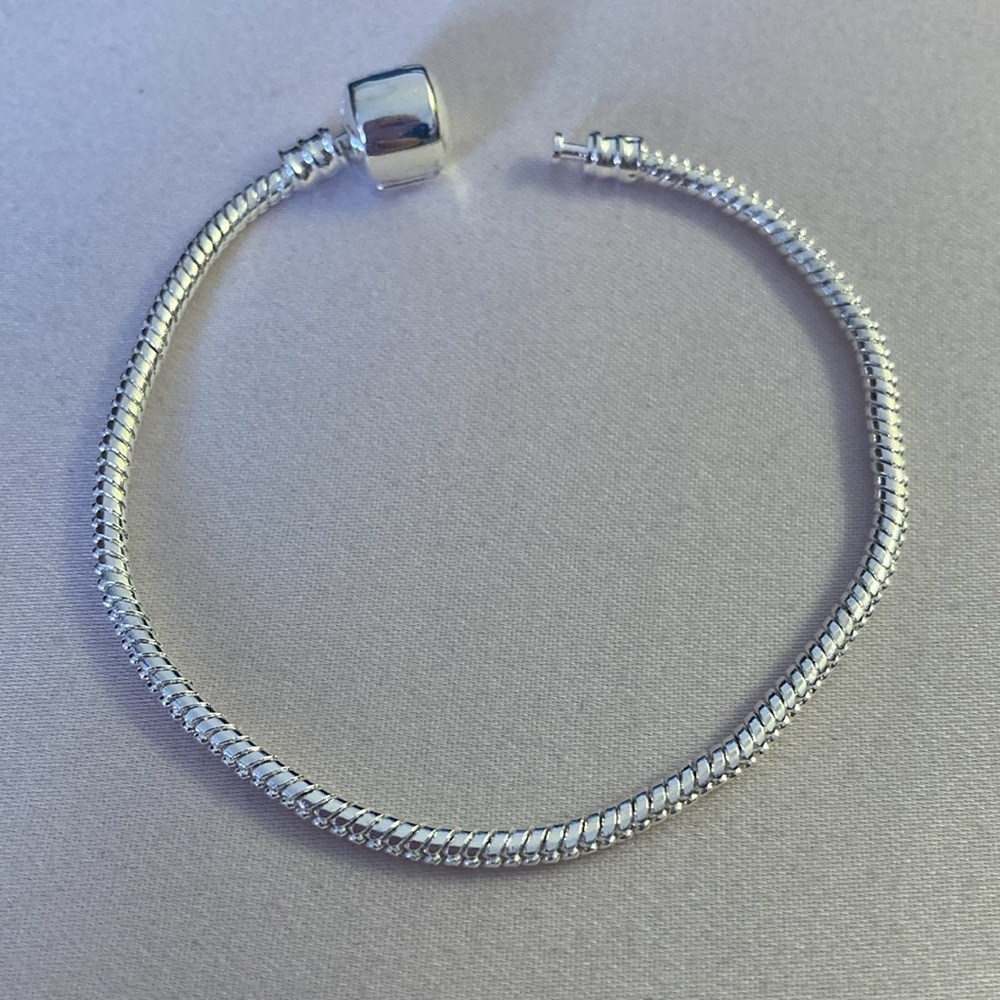 NWOT - Silver Plated Hinged Barrel Clasp Snake Chain Slider Charm Bracelet